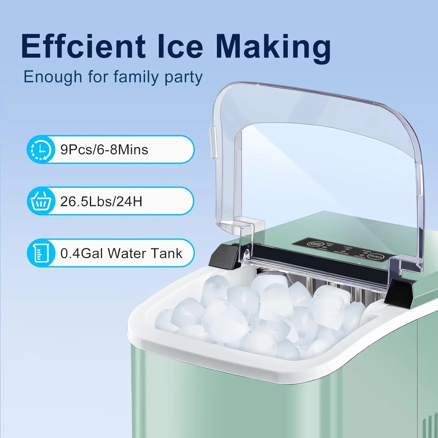 Ice Makers Countertop, Portable Ice Machine with Carry Handle, 2 Sizes of Icecube