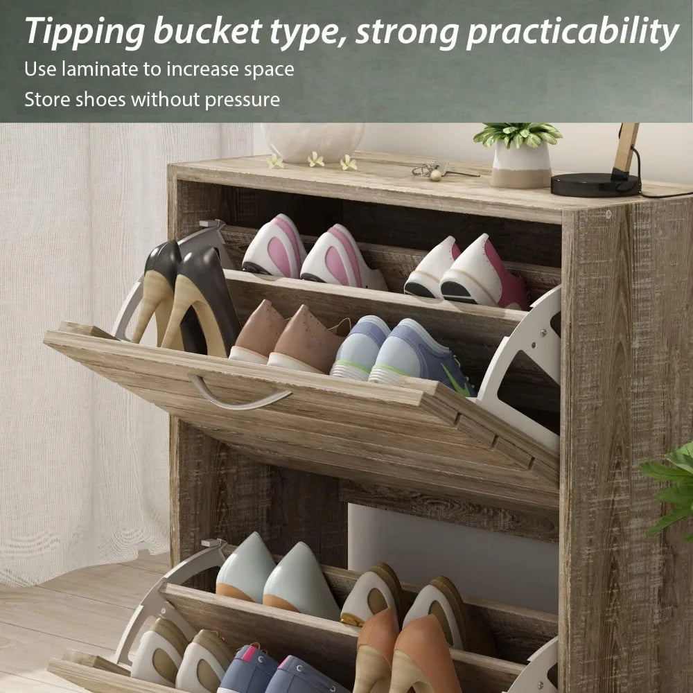 Shoe Storage Cabinet with 2 Flip Drawers for Entryway, Modern, Freestanding Rack Organizer