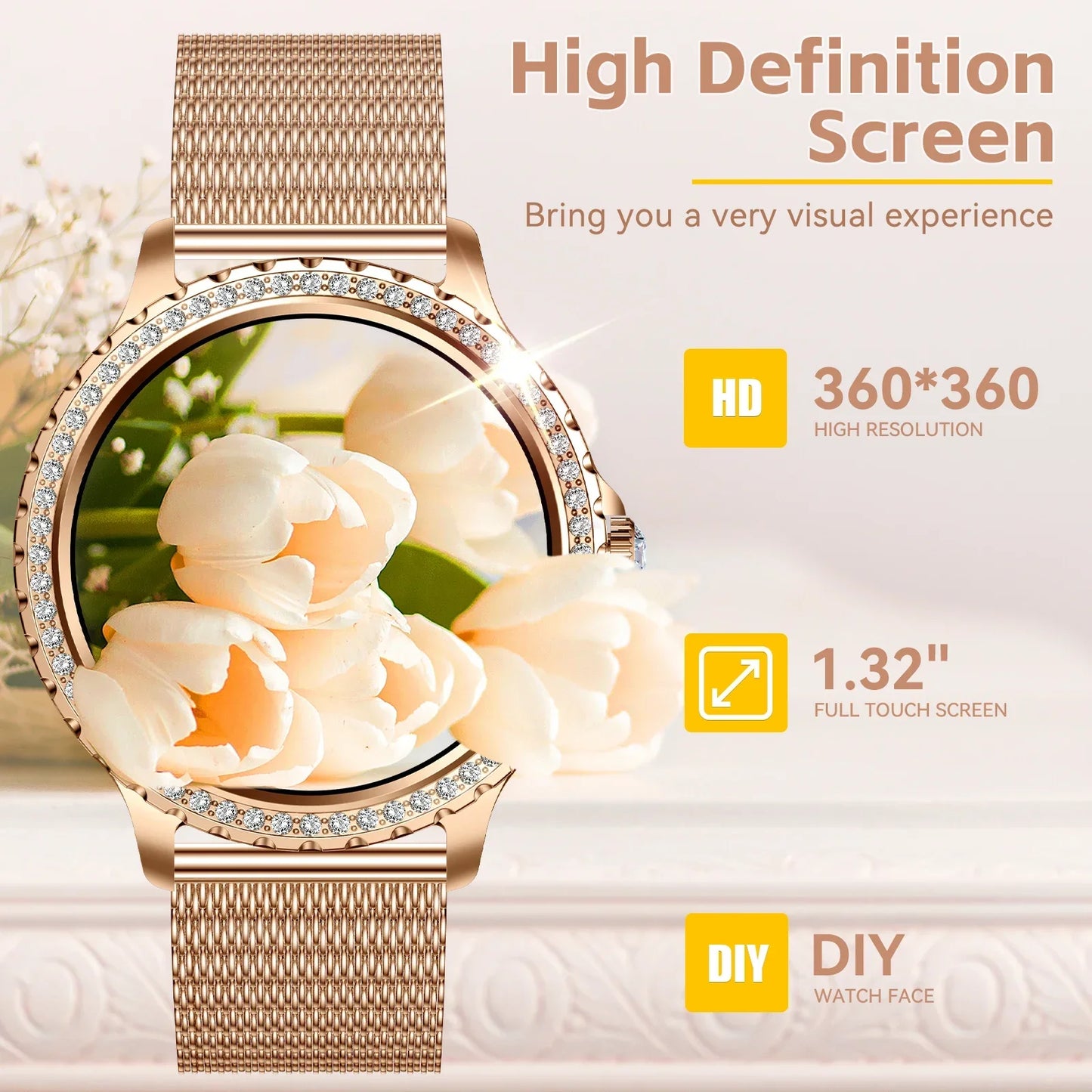 Women HD Screen Fashion Sports Watches Bluetooth Call Health Monitor IP67 Life Waterproof