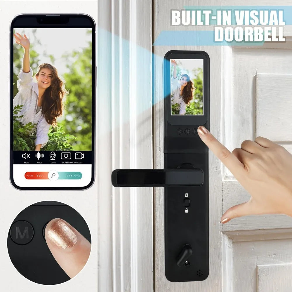 4 in1Smart Door Lock with Monitor Wi-Fi Camera,Doorbell,Video Call,Keypad Lock Fingerprint Keyless Entry Door Lock, App Control