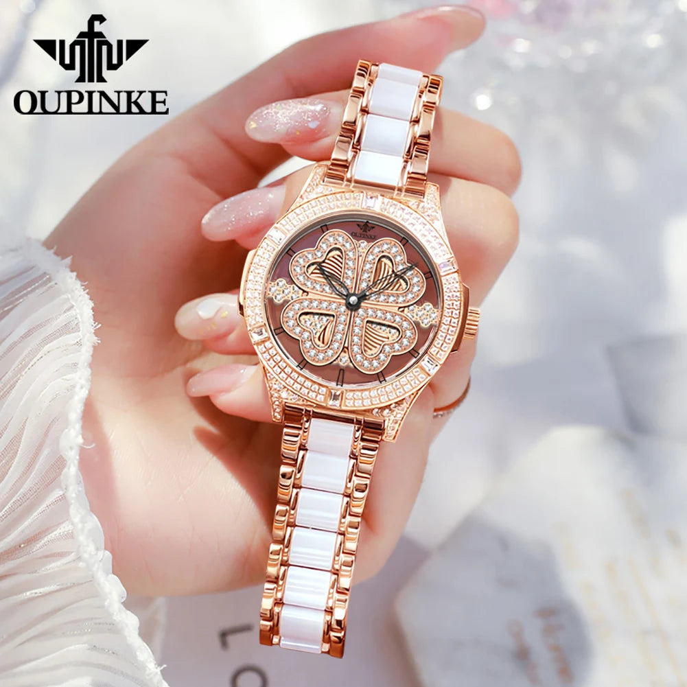 Women's Elegant Original Swiss Quartz Wrist Watch  Sapphire Mirror Diamond Dial Trend