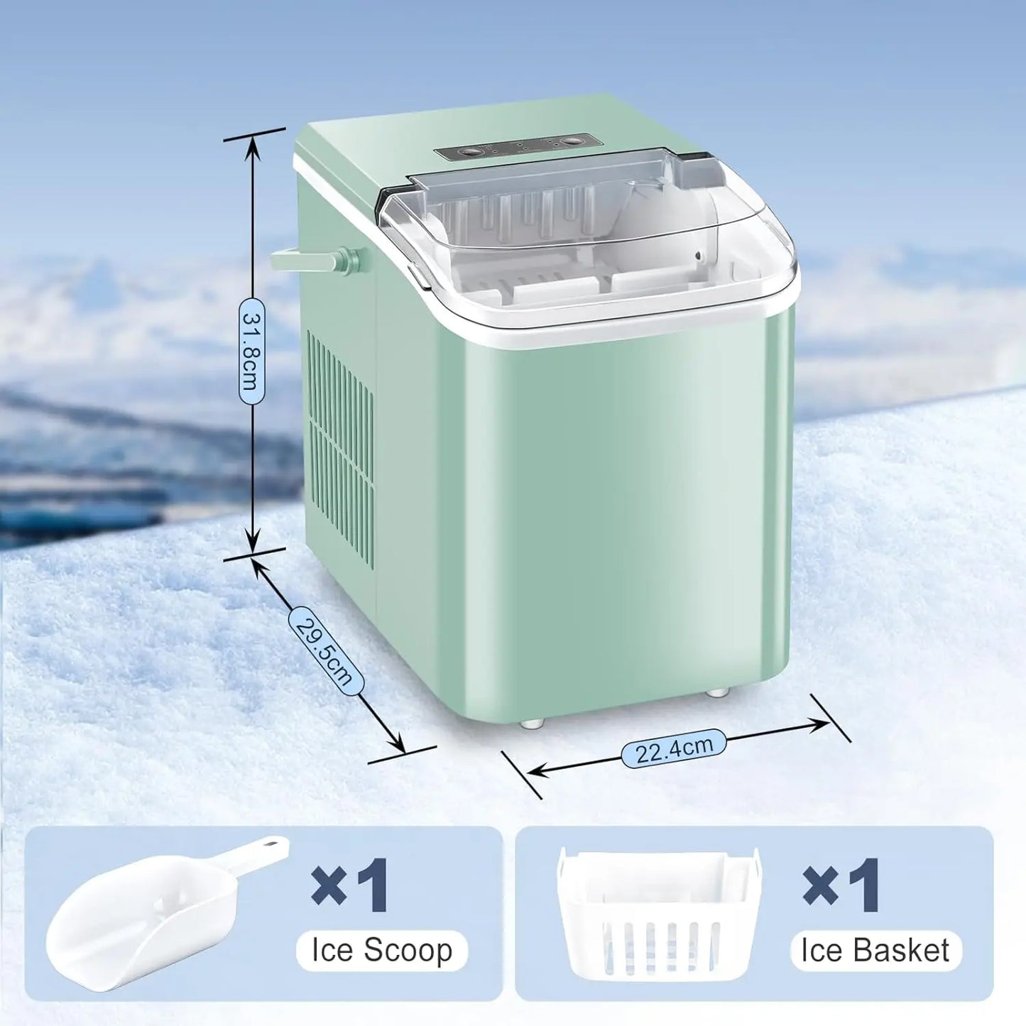 Ice Makers Countertop, Portable Ice Machine with Carry Handle, 2 Sizes of Icecube