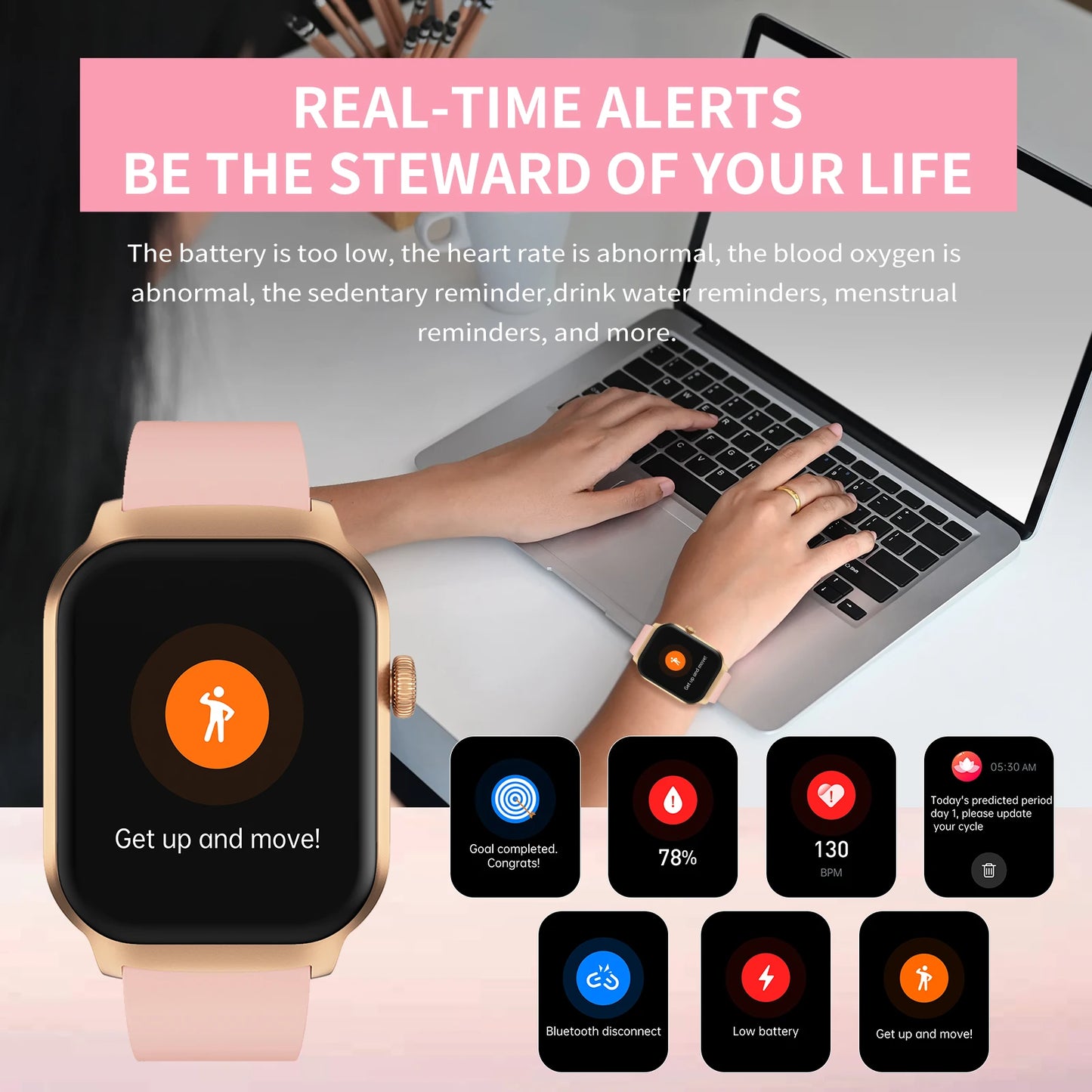 Smart Watch, Bluetooth Call Answer/Dialer, Incoming Call Reminder & Reject, SMS Reminder