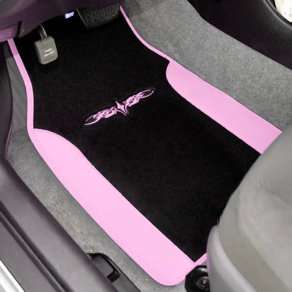 Car Floor Mats Carpet Tattoo Design 2 Tone Color Liner 4 Piece Pink Black