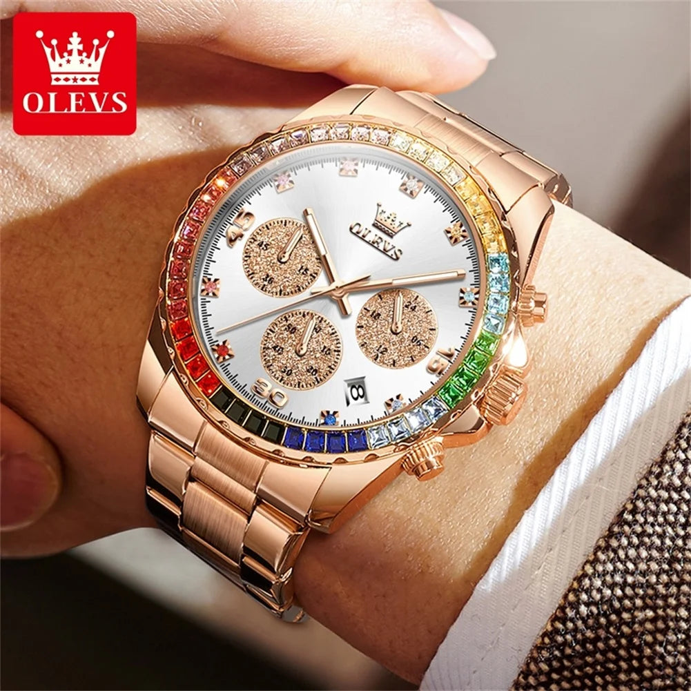 Watch Men Colored Diamond Bezel High Quality Stainless steel Waterproof Luxury Date