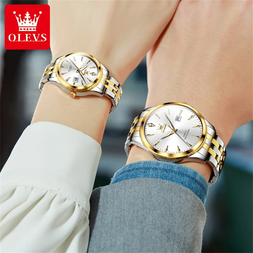 Luxury Couple Quartz Watch Elegant Women's Stainless Steel Waterproof Luminous