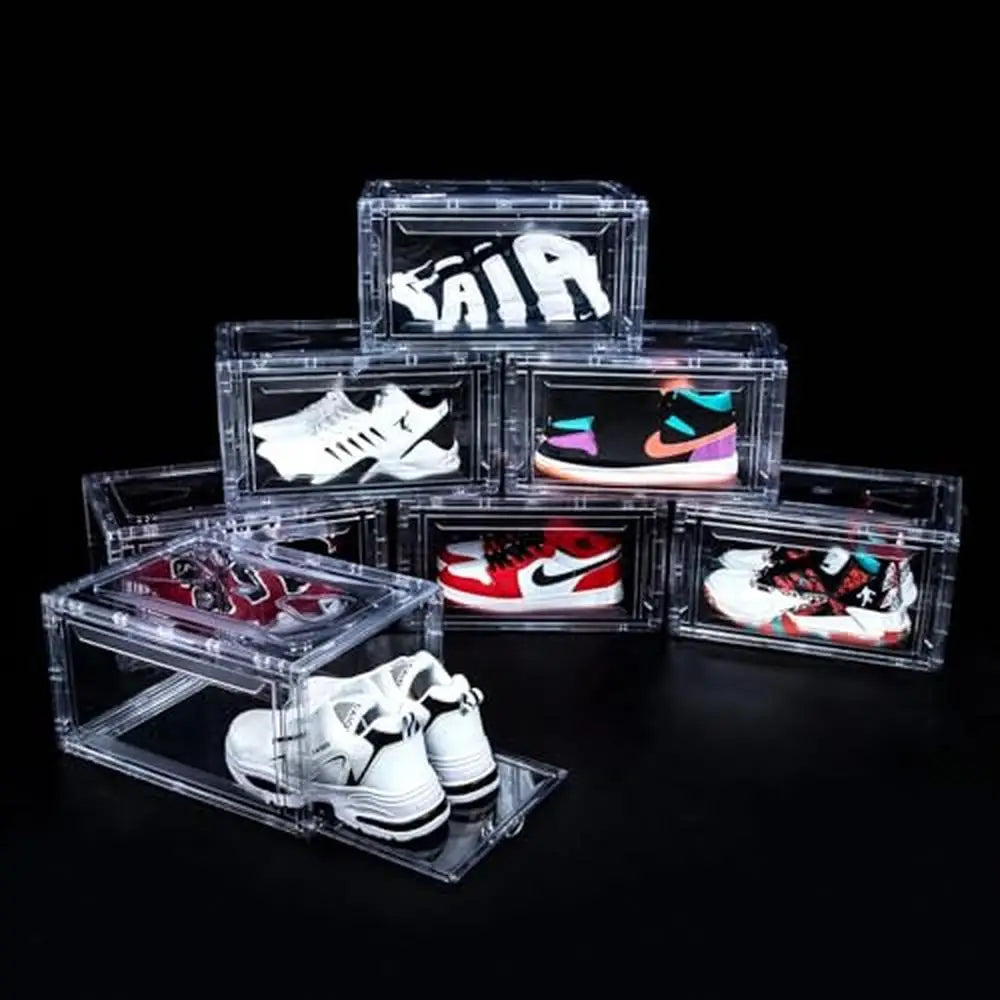 Clear Drop Front Sneaker Box 12 Pack Stackable Acrylic Shoe Containers Display Case