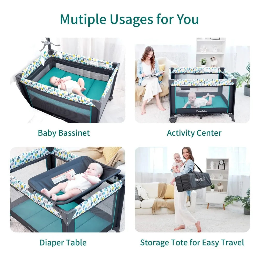 Portable Crib for Baby, Portable Baby Playpen with Detachable Bassinet and Changing Table