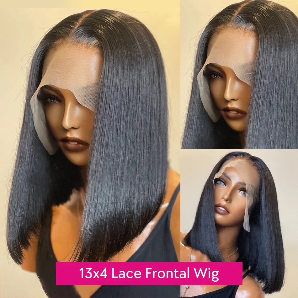 Ready to Wear Go Glueless Wig Bone Straight 13x4 HD Lace Frontal Wig Short Bob Human Hair