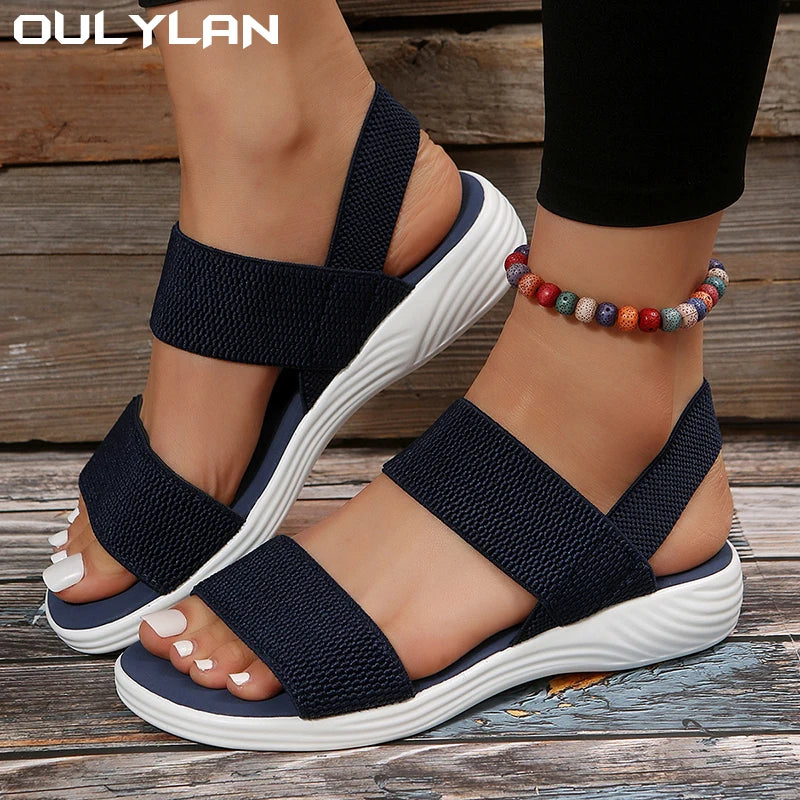 Women Summer Fashion Sandals Mesh Casual Fish Mouth Sports Sandals Flying Woven Flats