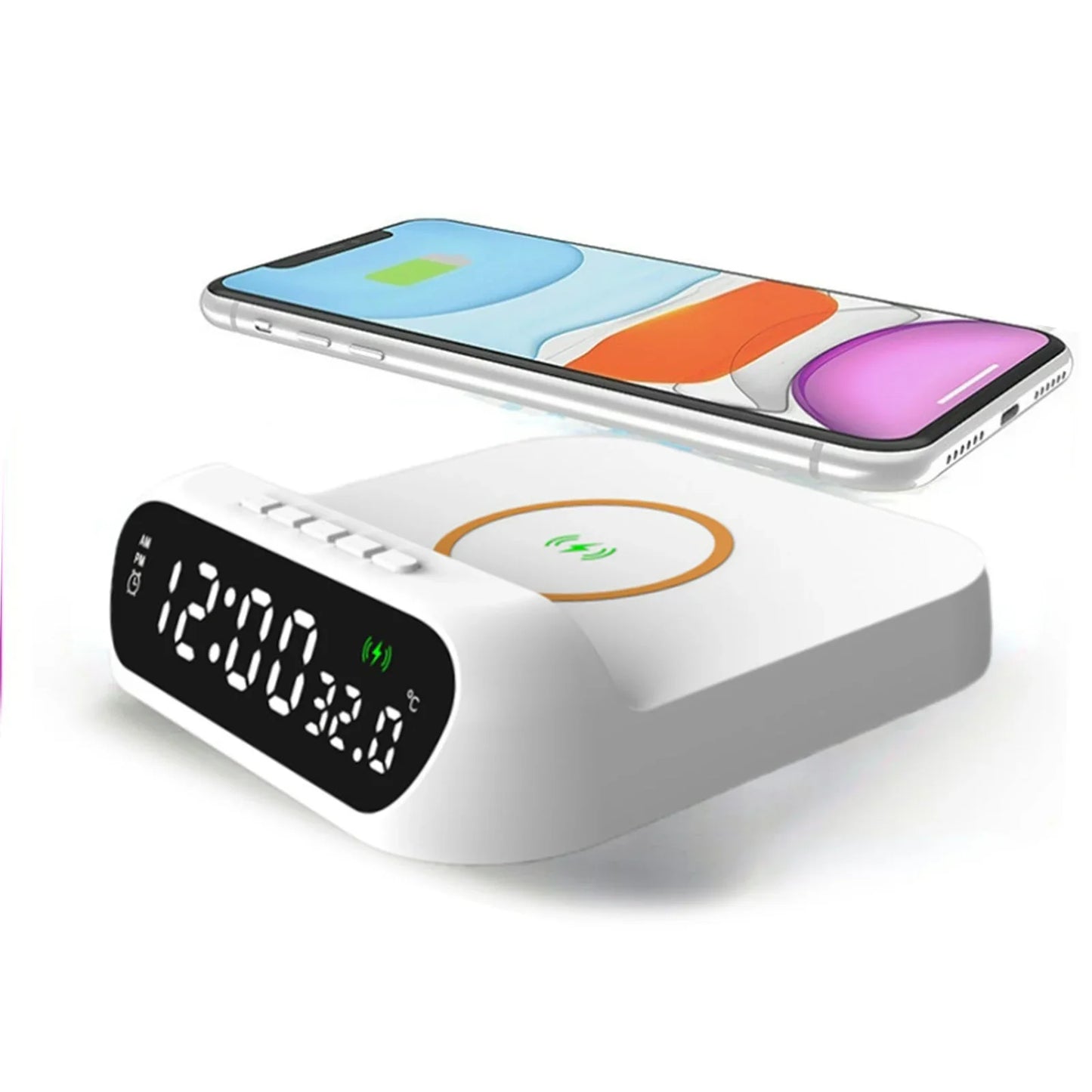 15W Wireless Charger Charging Station with LCD Digital Alarm Clock Thermometer