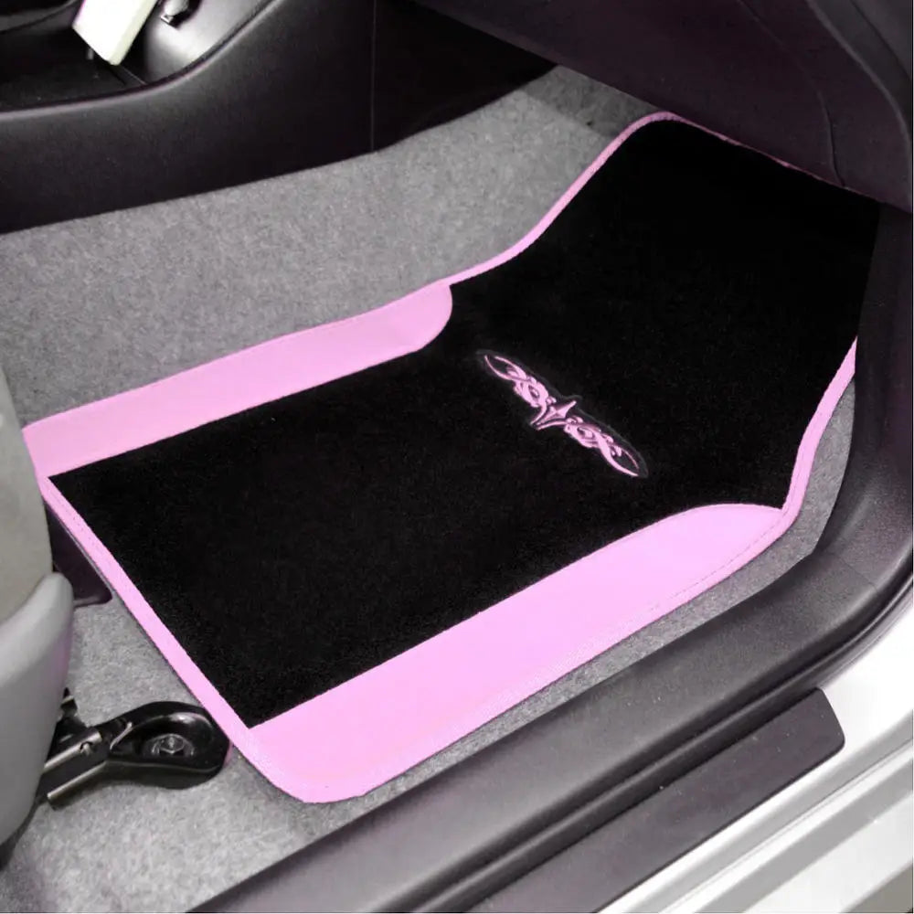 Car Floor Mats Carpet Tattoo Design 2 Tone Color Liner 4 Piece Pink Black