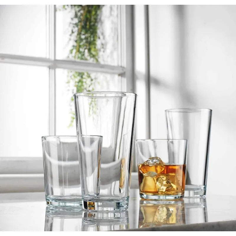 Drinking Glasses Set Of 16, 8 Glasses (17oz.), 8 Rocks Glass Cups (13 oz)