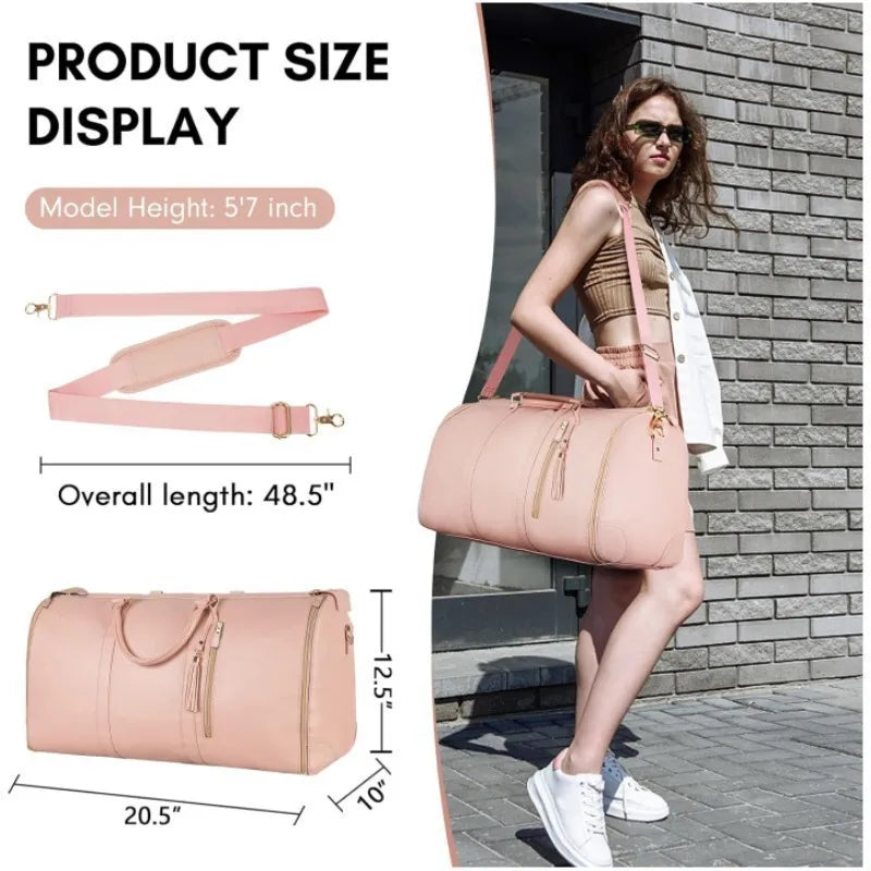 2-in-1 Waterproof PU Leather Garment Duffel Bag Convertible Suit Travel Bags with Shoe Compartment