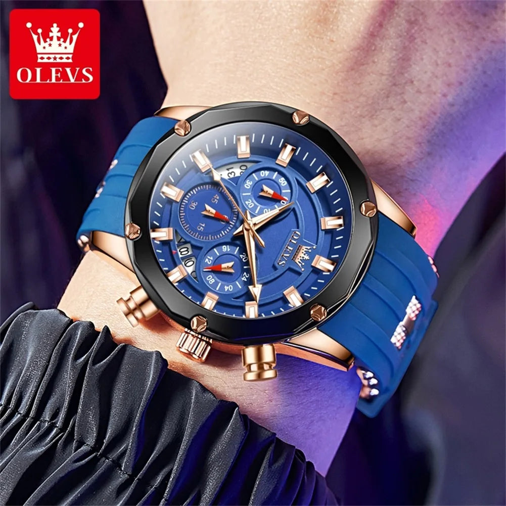 Men's Watch Waterproof Silicone Strap Luxury Multifunctional Chronograph Sports Quartz