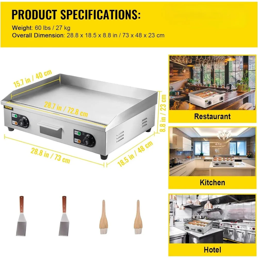 Electric 29" Commercial Electric Griddle, Flat Top, Stainless Steel, Temperature Control