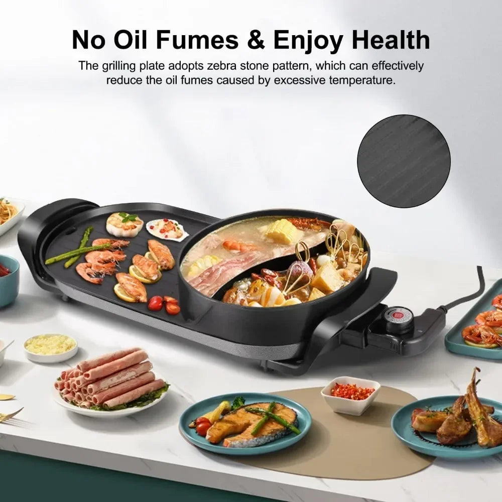 Hot pot with BBQ Grill 2 in 1 Electric Grill Non-Stick Korean Barbecue Grill Independent