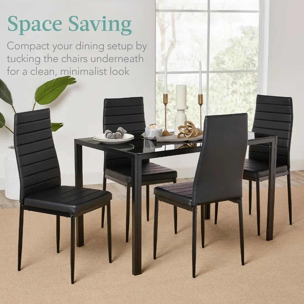 5-Piece Glass Dining Set, Modern Table for Dining Room, Dinette