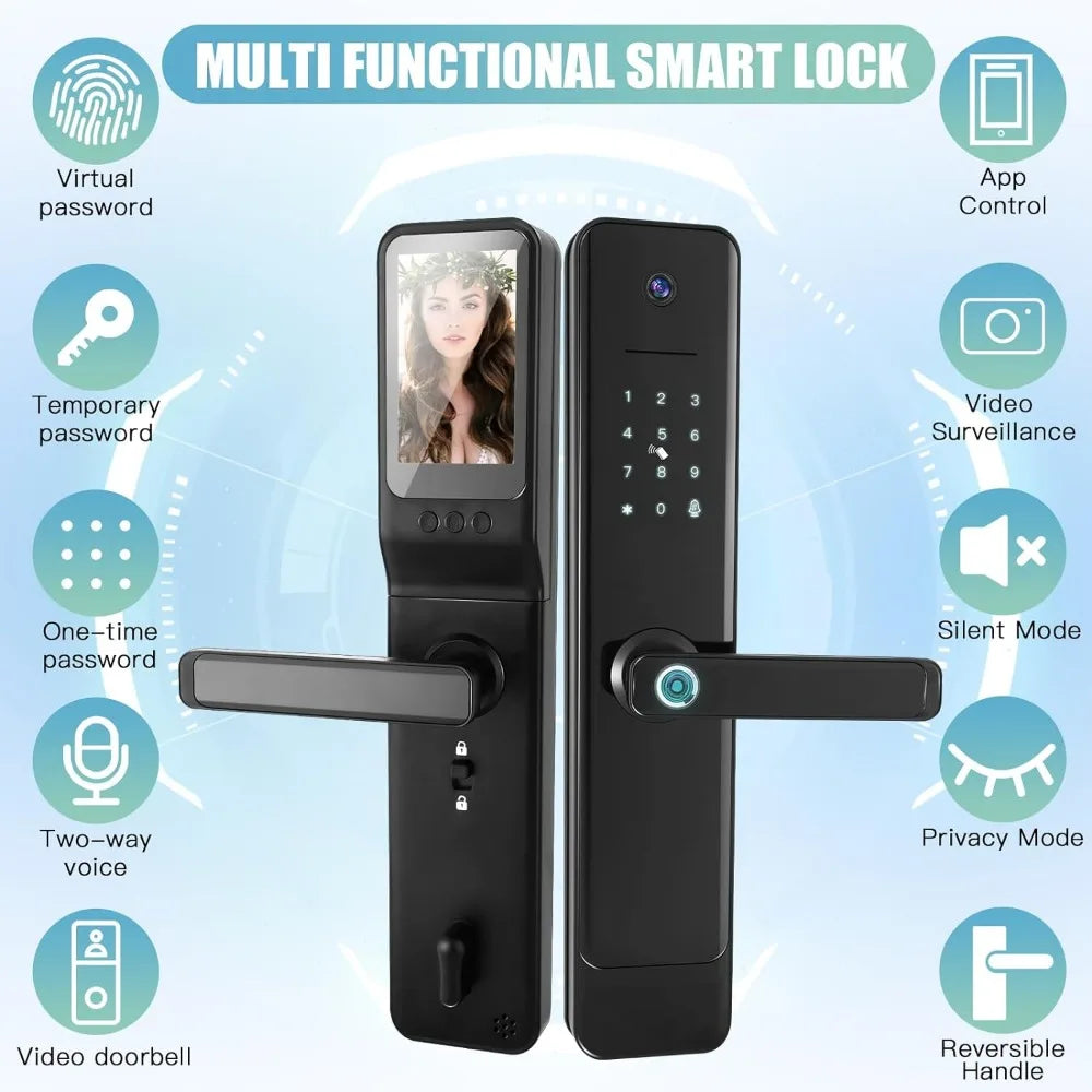 4 in1Smart Door Lock with Monitor Wi-Fi Camera,Doorbell,Video Call,Keypad Lock Fingerprint Keyless Entry Door Lock, App Control