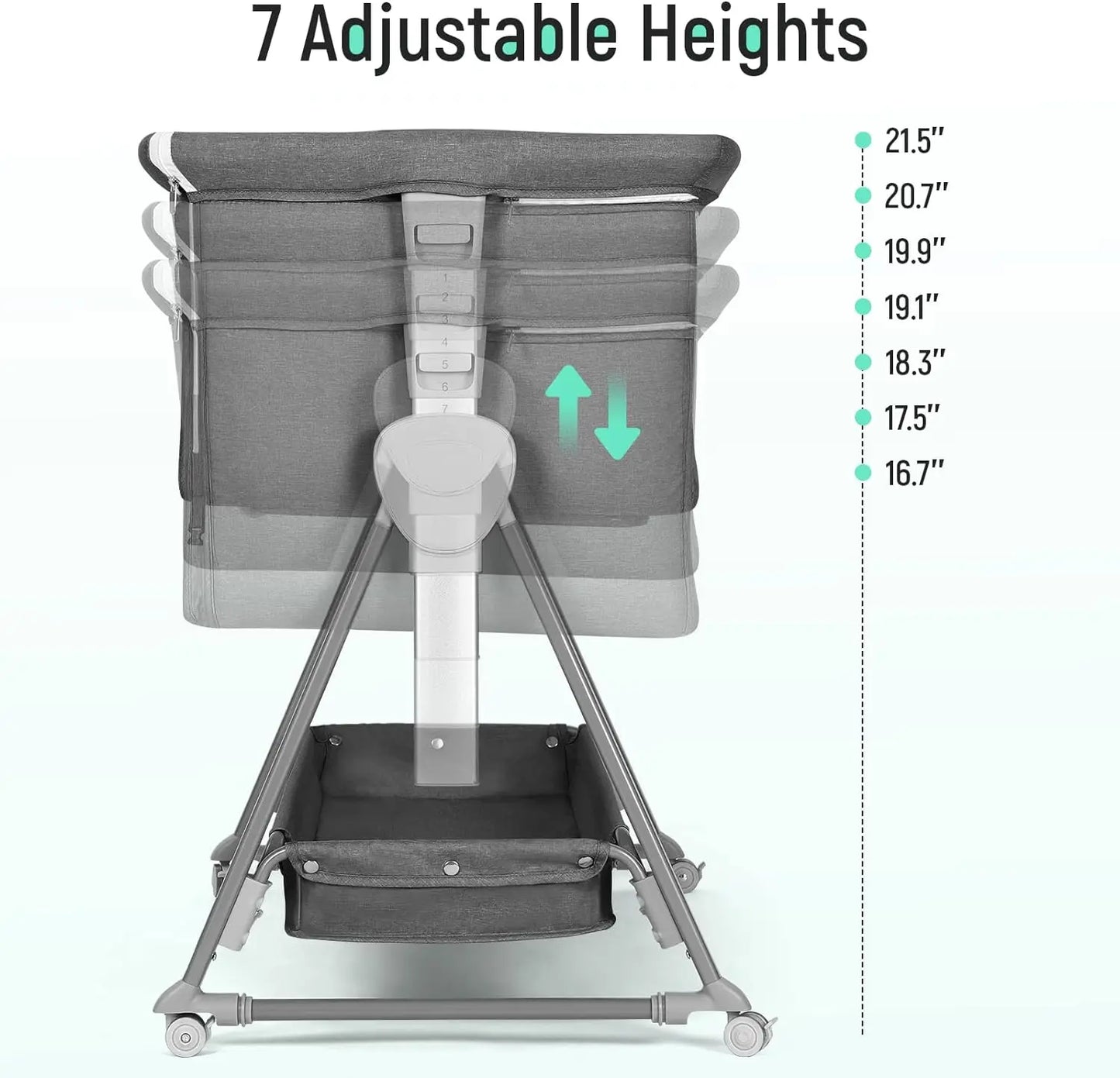 Baby Bassinet, Beside Sleeper for Baby Easy Folding Bedside with Storage Basket and Wheels