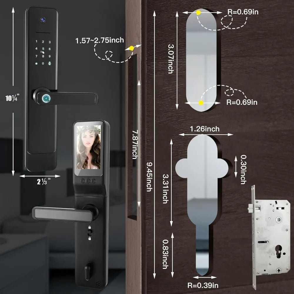 4 in1Smart Door Lock with Monitor Wi-Fi Camera,Doorbell,Video Call,Keypad Lock Fingerprint Keyless Entry Door Lock, App Control