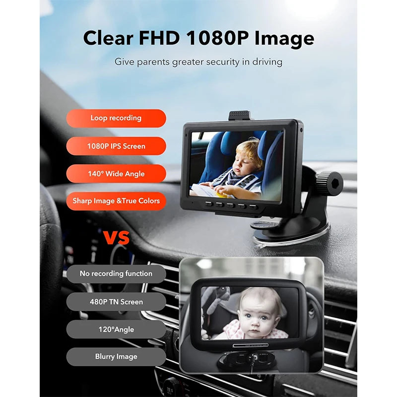 4.4" Baby Car Camera 1080P HD Recording Full-Color Night Vision  Infant Safety Car Seat Camera