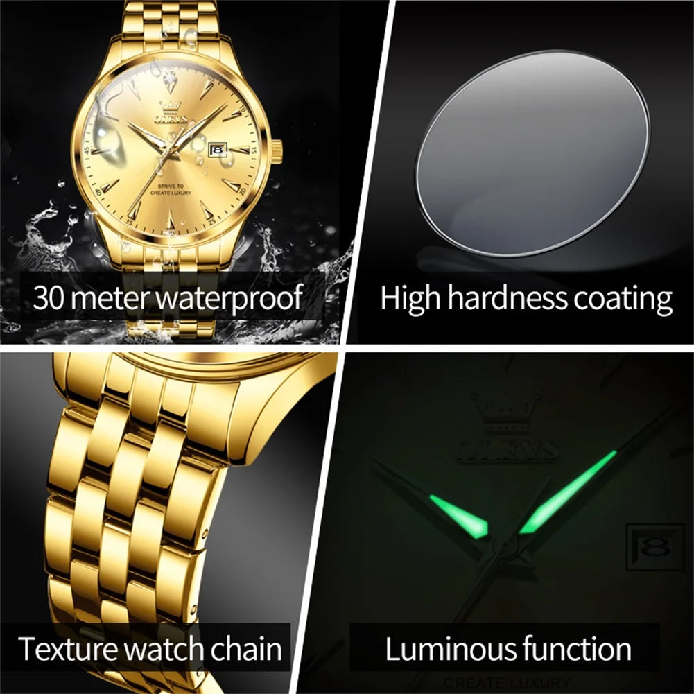 Luxury Couple Quartz Watch Elegant Women's Stainless Steel Waterproof Luminous