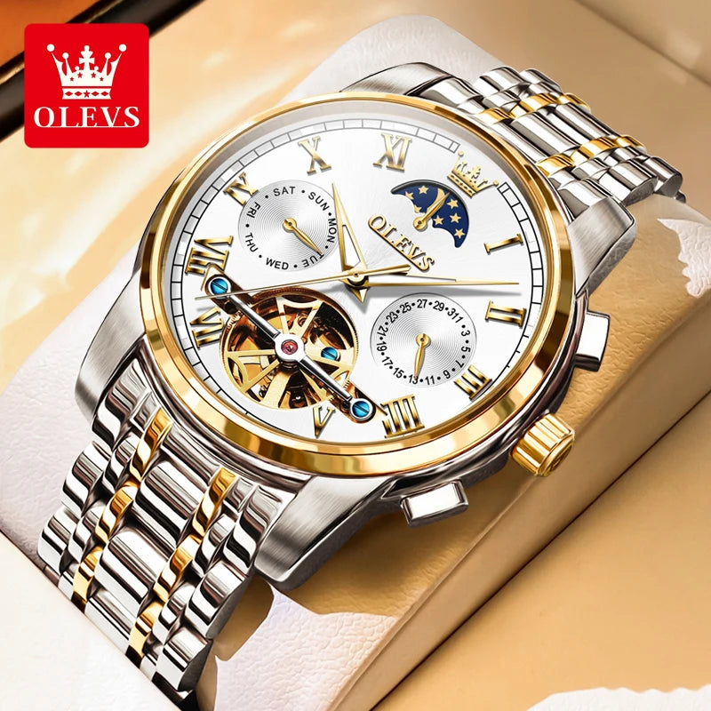 OLEVS  Mechanical Watch for Men Luxury  Wristwatch Waterproof Luminous Moonswatch