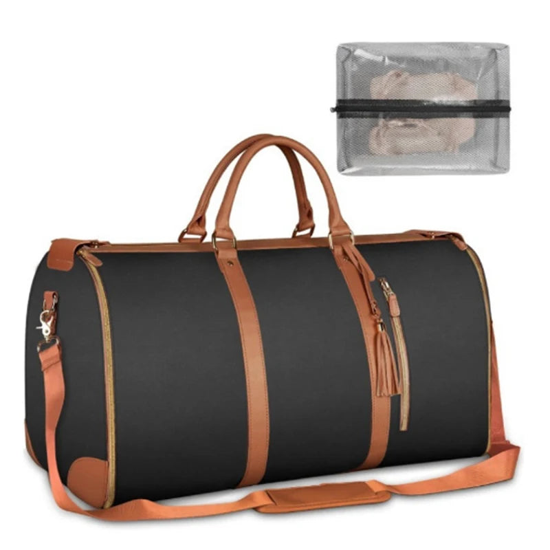 2-in-1 Waterproof PU Leather Garment Duffel Bag Convertible Suit Travel Bags with Shoe Compartment