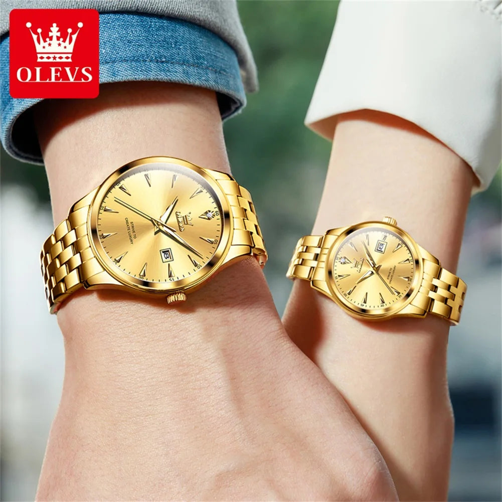 Luxury Couple Quartz Watch Elegant Women's Stainless Steel Waterproof Luminous