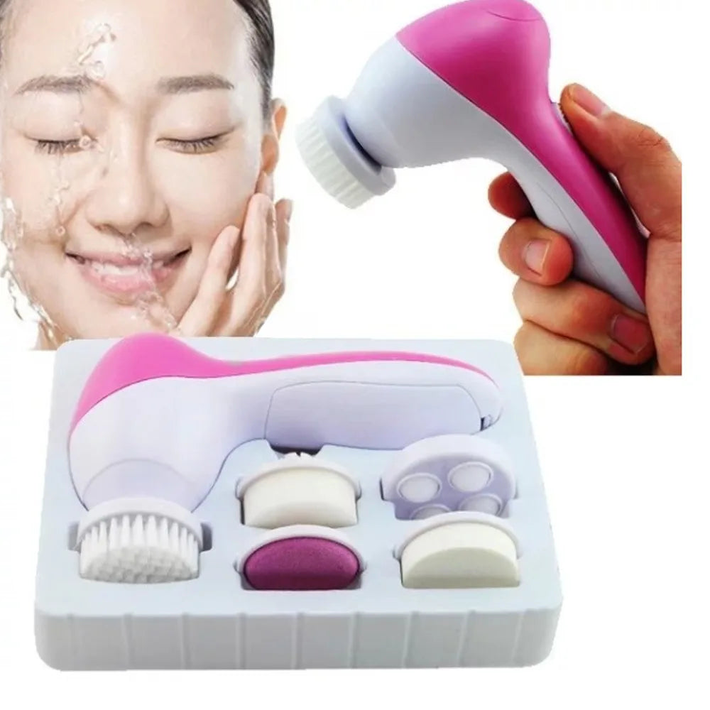 5 in 1 Electric Face Cleansing Brush Facial Cleanser Massager Scrubber Exfoliator