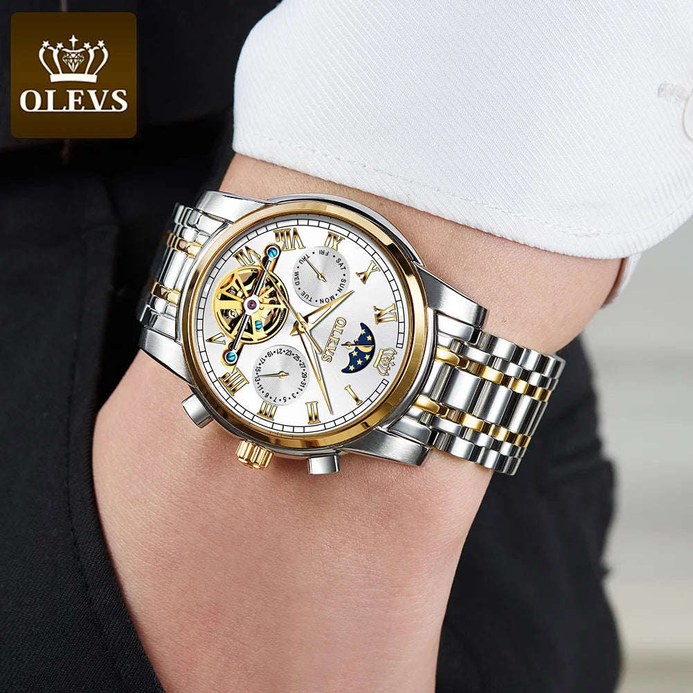 OLEVS  Mechanical Watch for Men Luxury  Wristwatch Waterproof Luminous Moonswatch