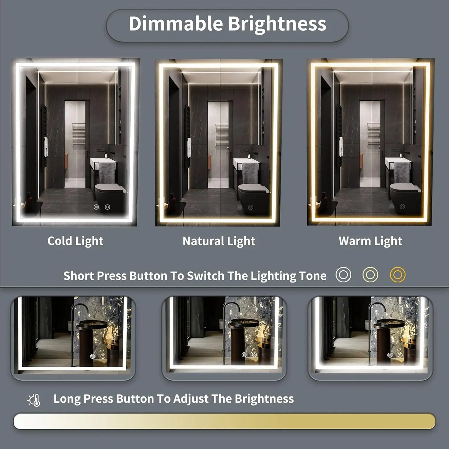 20×26 LED Bathroom Mirror with Light, Vanity Mirrors with Anti-Fog, Dimmable, 3 Colors