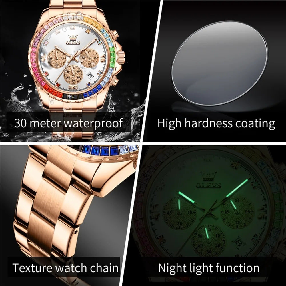 Watch Men Colored Diamond Bezel High Quality Stainless steel Waterproof Luxury Date