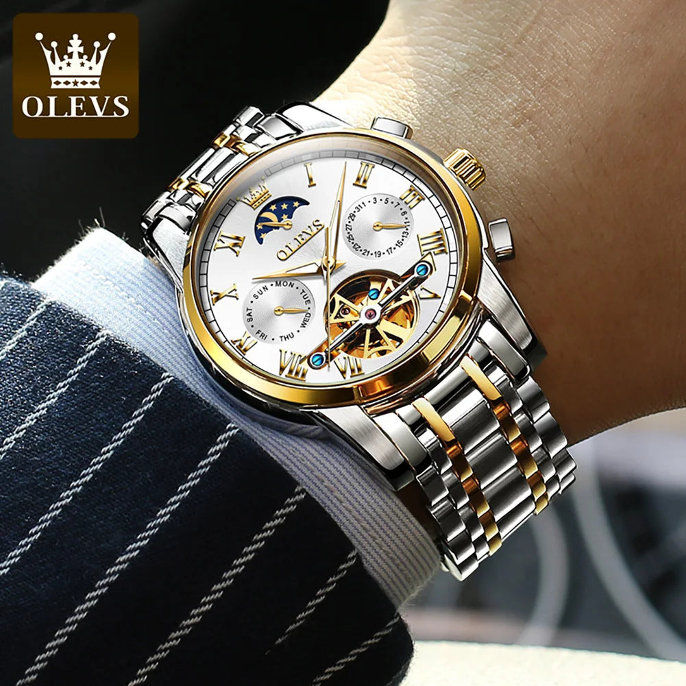 OLEVS  Mechanical Watch for Men Luxury  Wristwatch Waterproof Luminous Moonswatch