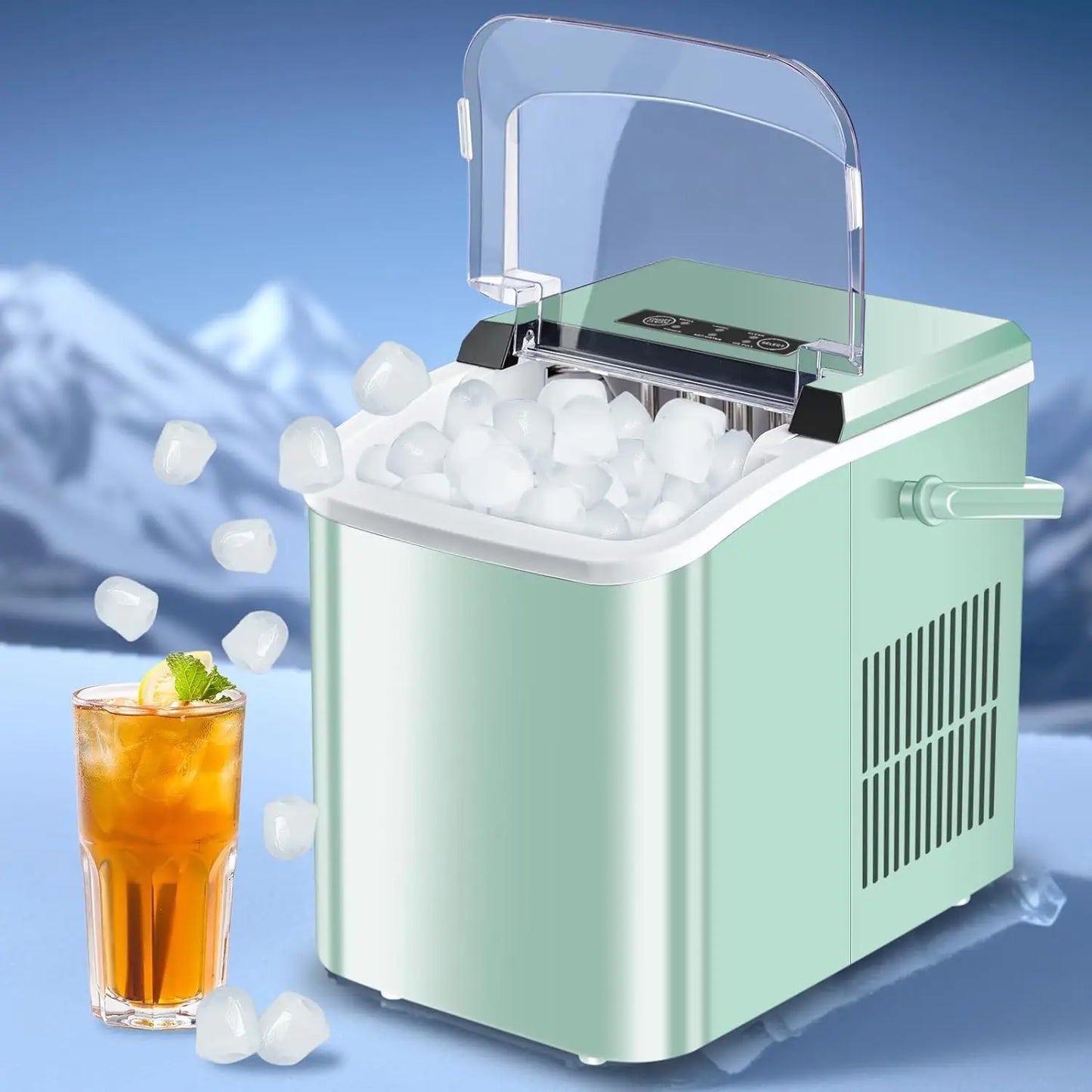 Ice Makers Countertop, Portable Ice Machine with Carry Handle, 2 Sizes of Icecube