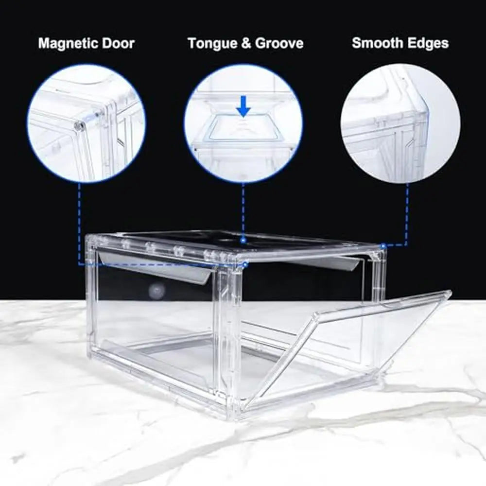 Clear Drop Front Sneaker Box 12 Pack Stackable Acrylic Shoe Containers Display Case