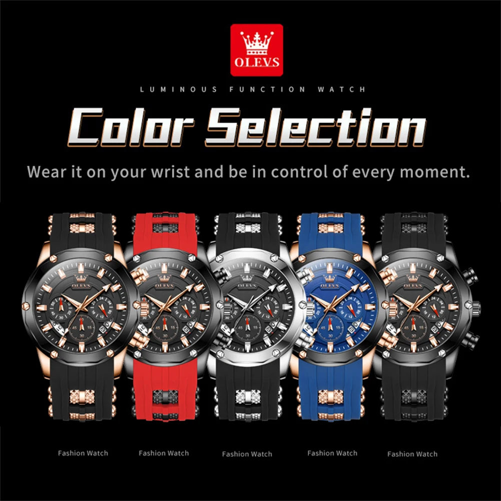 Men's Watch Waterproof Silicone Strap Luxury Multifunctional Chronograph Sports Quartz