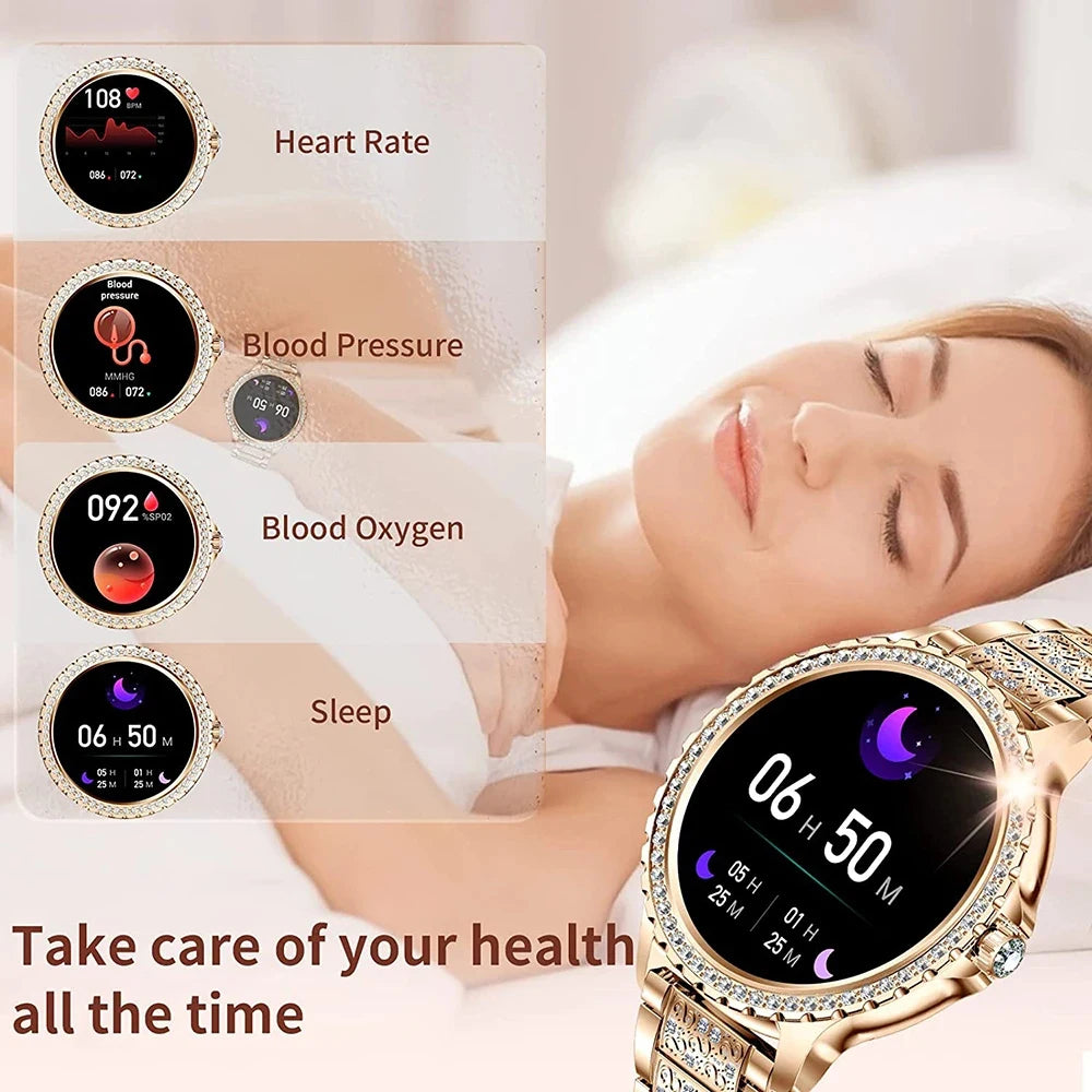 Women Smart Watch True Blood Oxygen 1.32Inch 360*360 HD Diamond Bracelet Bluetooth