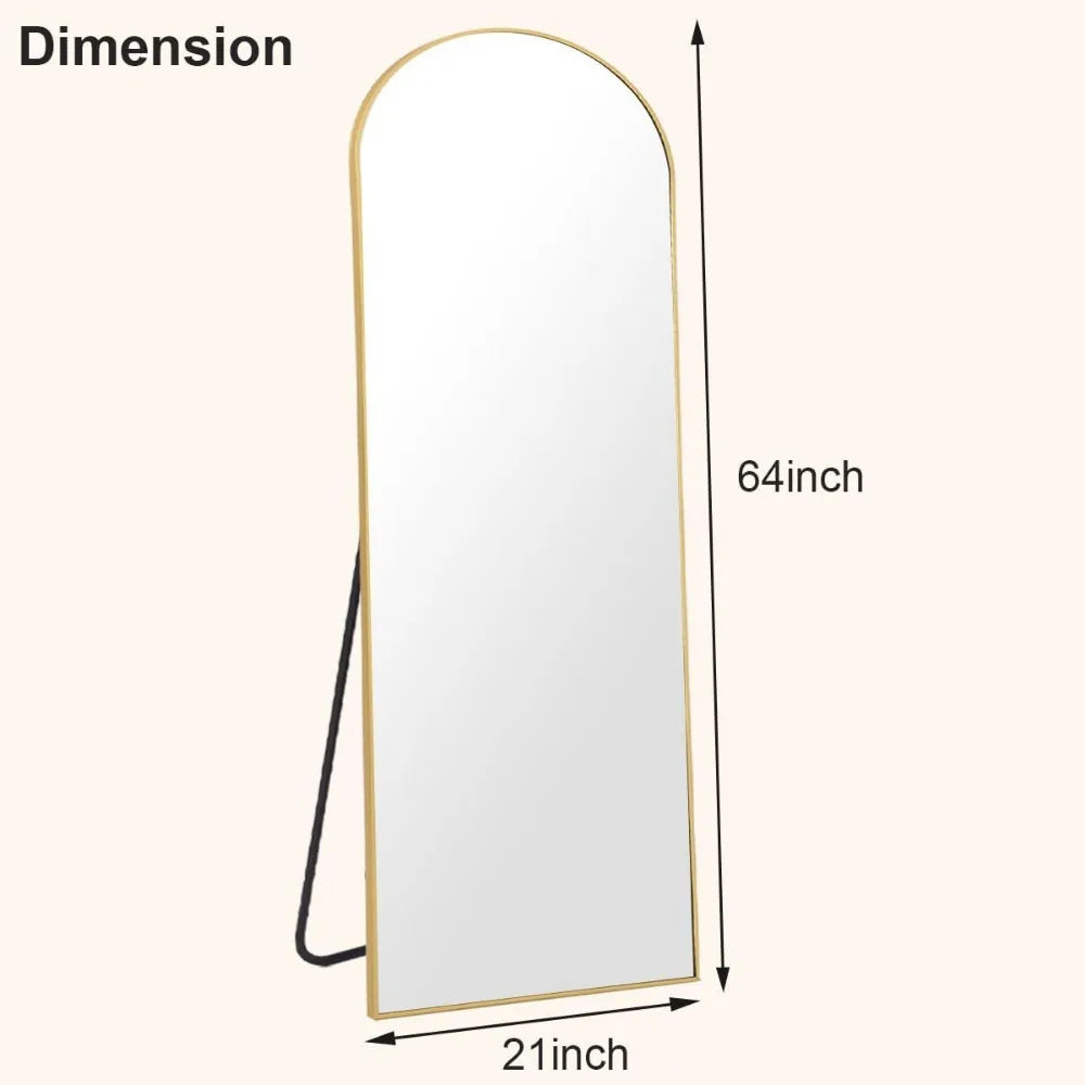 64"x21" Arched Full Free Standing Leaning Mirror Hanging Mounted Mirror Aluminum