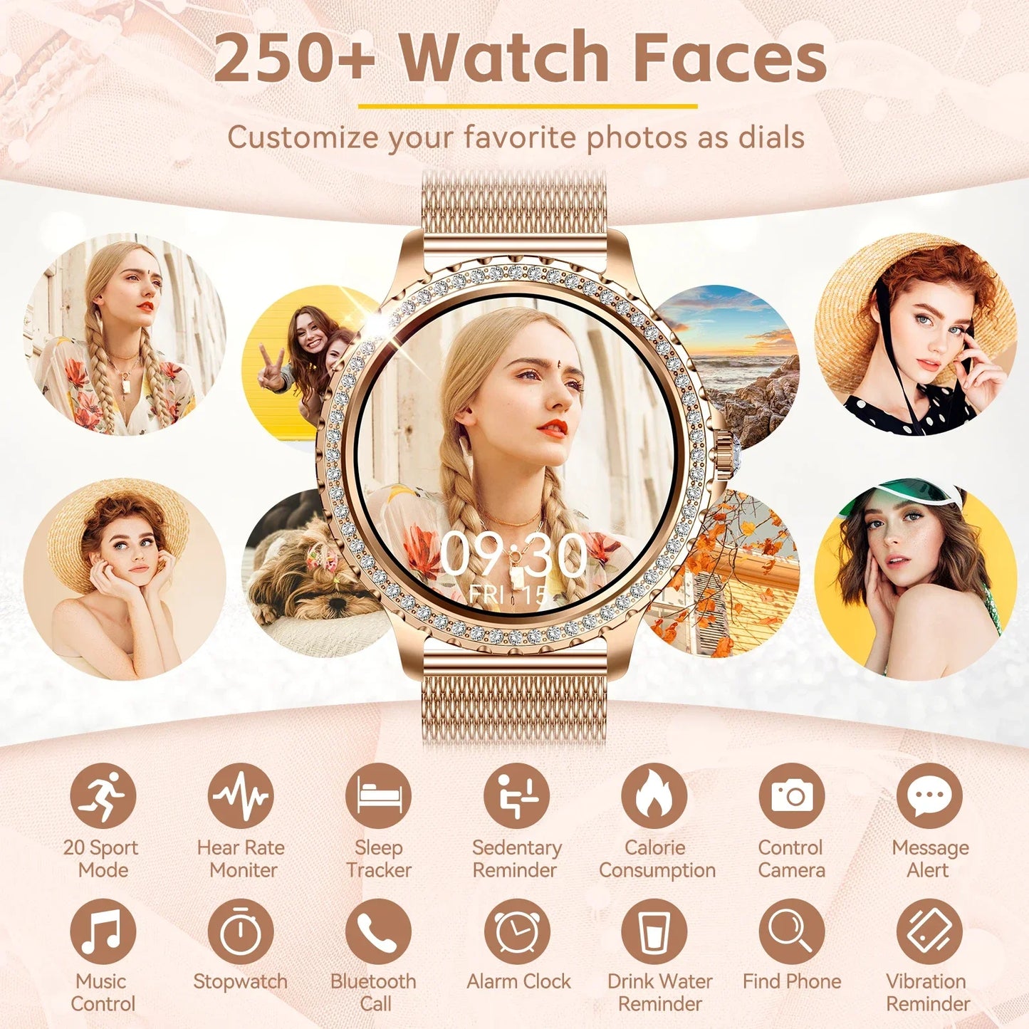 Women HD Screen Fashion Sports Watches Bluetooth Call Health Monitor IP67 Life Waterproof