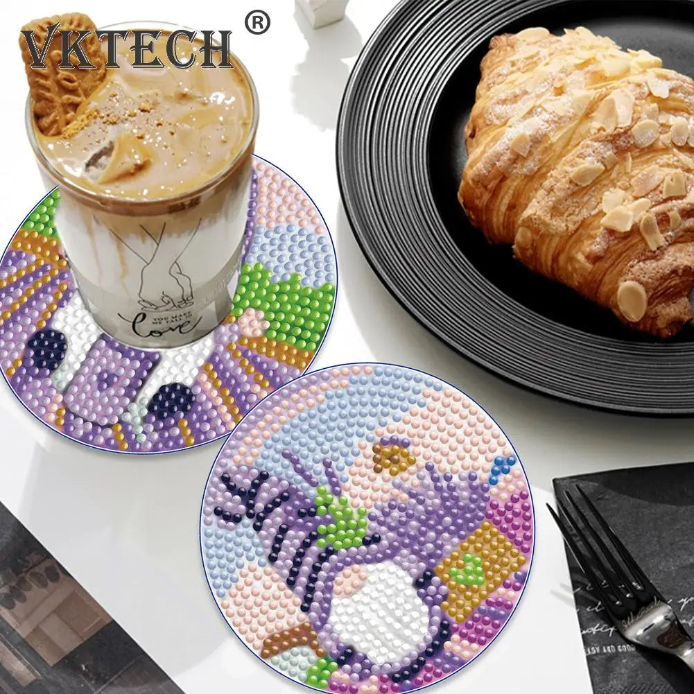 6PCS Diamond Painting Coasters Kits with Holder Wooden Full Drill Crystal Cup Coaster