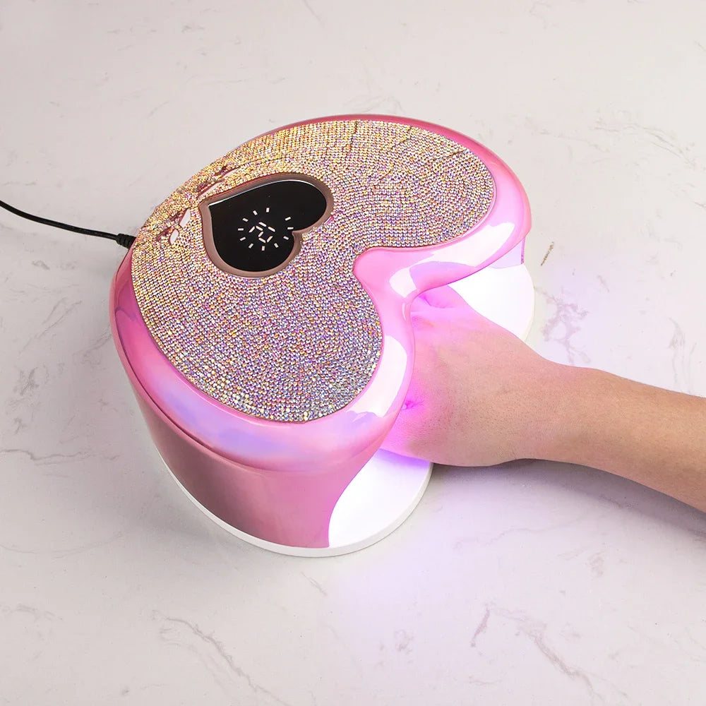 Nail Lamp with Rhinestone Heart Shape Nail Gel Dryer Pedicure Machine LED Light