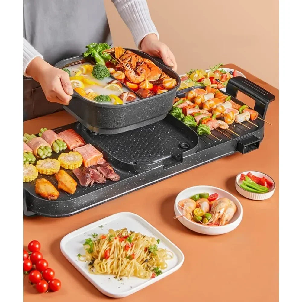 2 in 1 Electric BBQ Grill Hot Pot, Hot Pot with Grill,Non-Stick Barbecue Grill Indoor