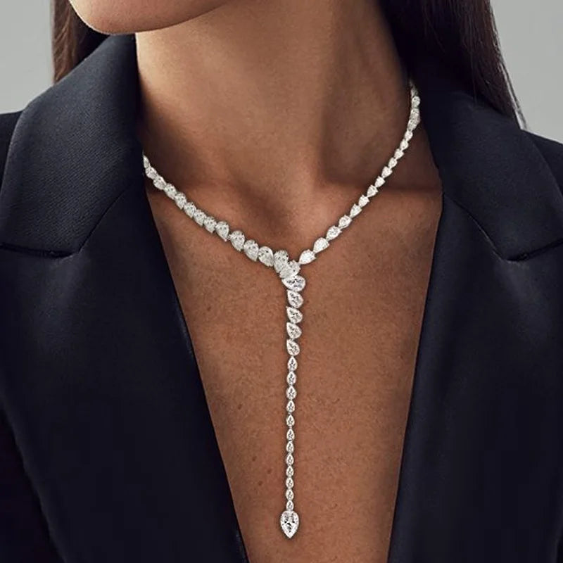 Water Drop Zircon Necklace Luxury Choker Jewelry  Y Lariat Necklace Charm