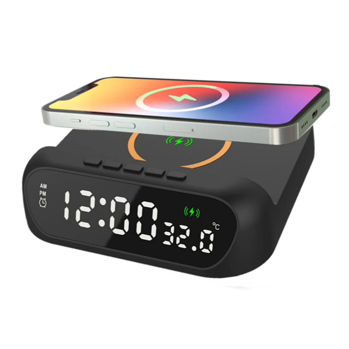 15W Wireless Charger Charging Station with LCD Digital Alarm Clock Thermometer