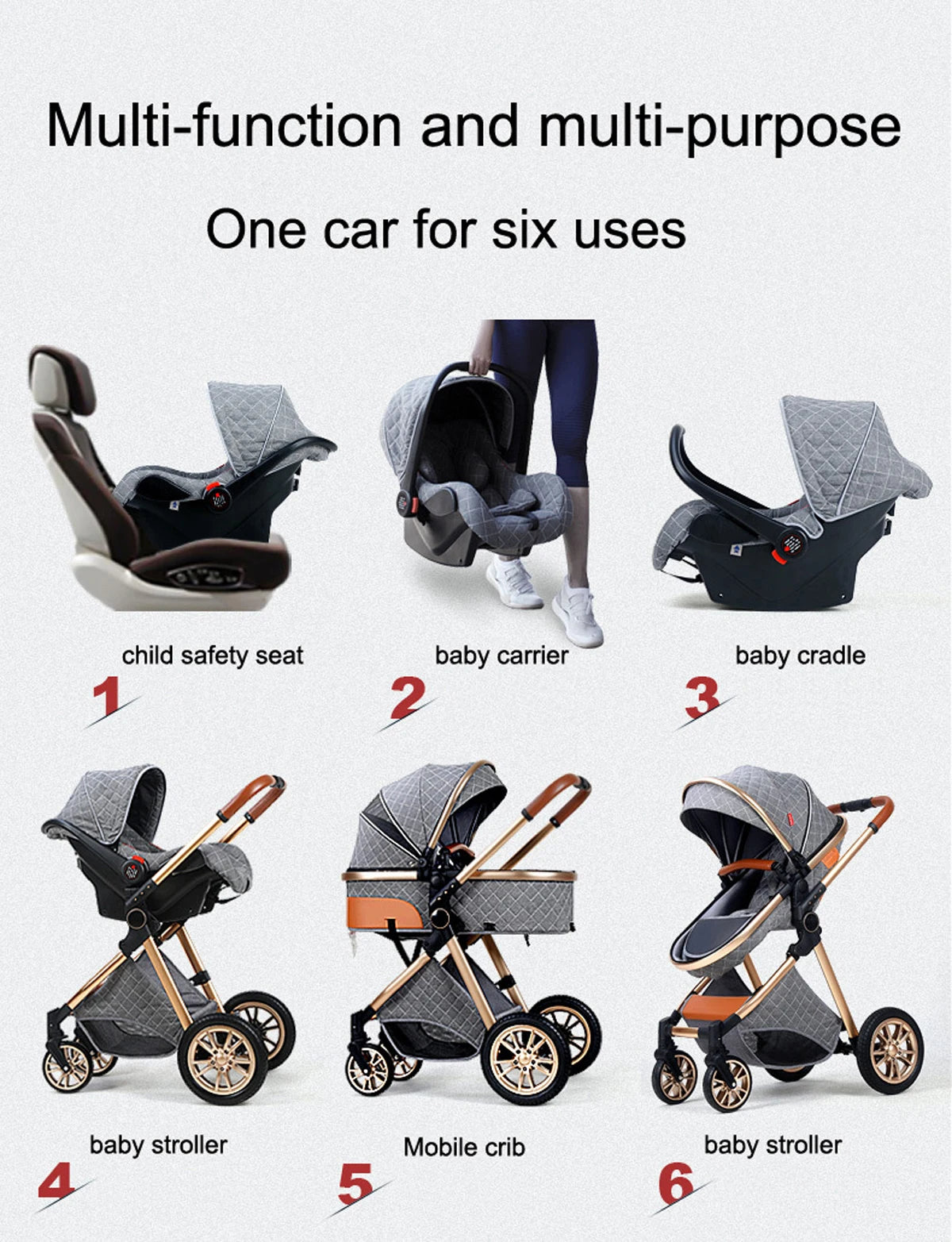 Luxury Portable Travel Pram 3 in 1Baby Stroller High Landscape Baby Pushchair