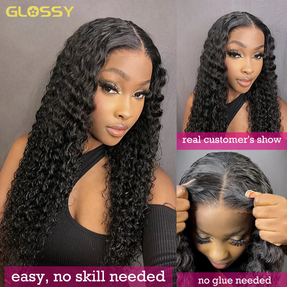 Deep Wave Glueless Wig Human Hair  PrePlucked Precut 13x6 Hd Frontal Curly Lace Front