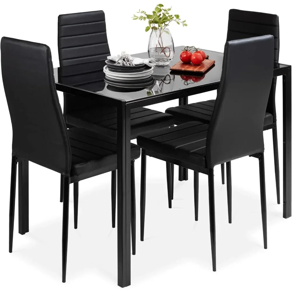 5-Piece Glass Dining Set, Modern Table for Dining Room, Dinette