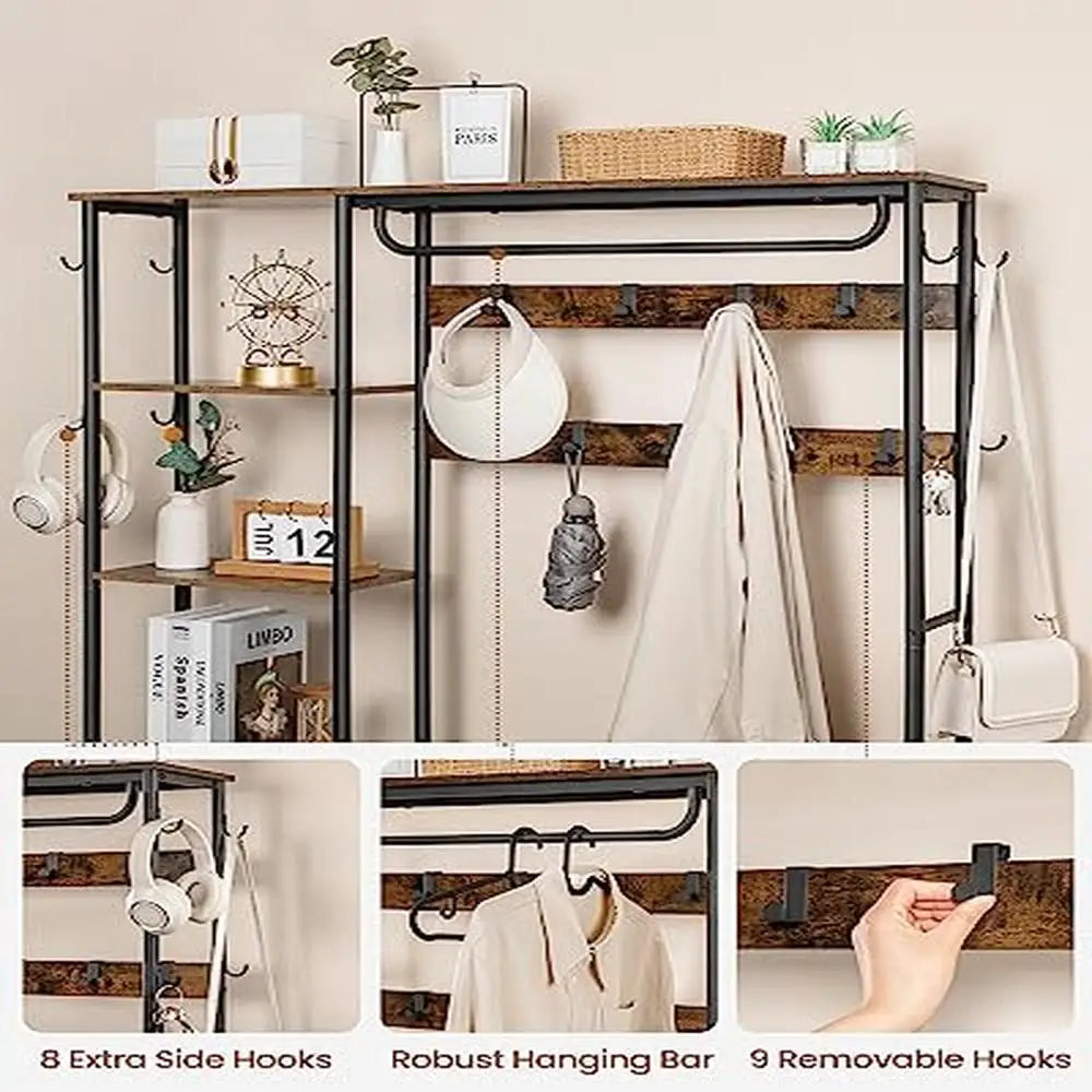 Entryway Hall Tree Coat Rack Shoe Bench Storage with Drawer & Side Shelves 5-in-1